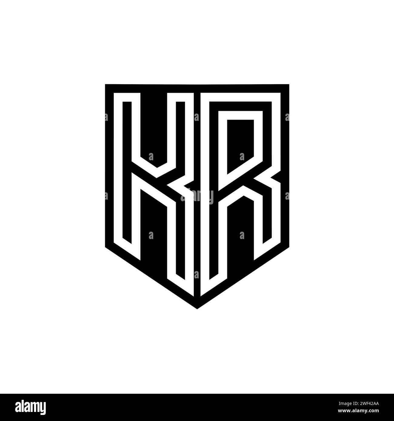 KR Letter Logo monogram shield geometric line inside shield style design template Stock Photo