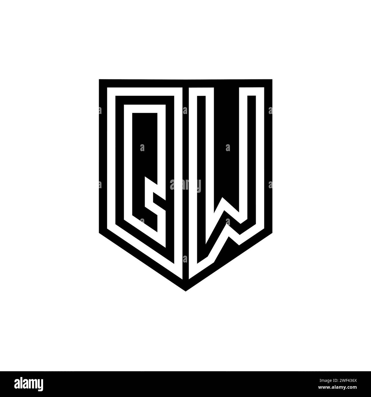 QW Letter Logo monogram shield geometric line inside shield style ...