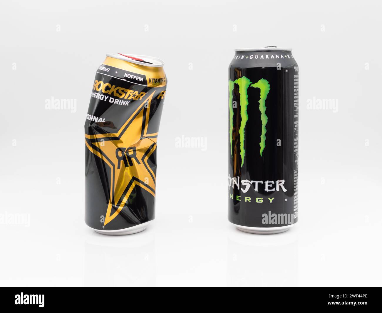 Monster beverage versus Rockstar energy drink. Competition of the