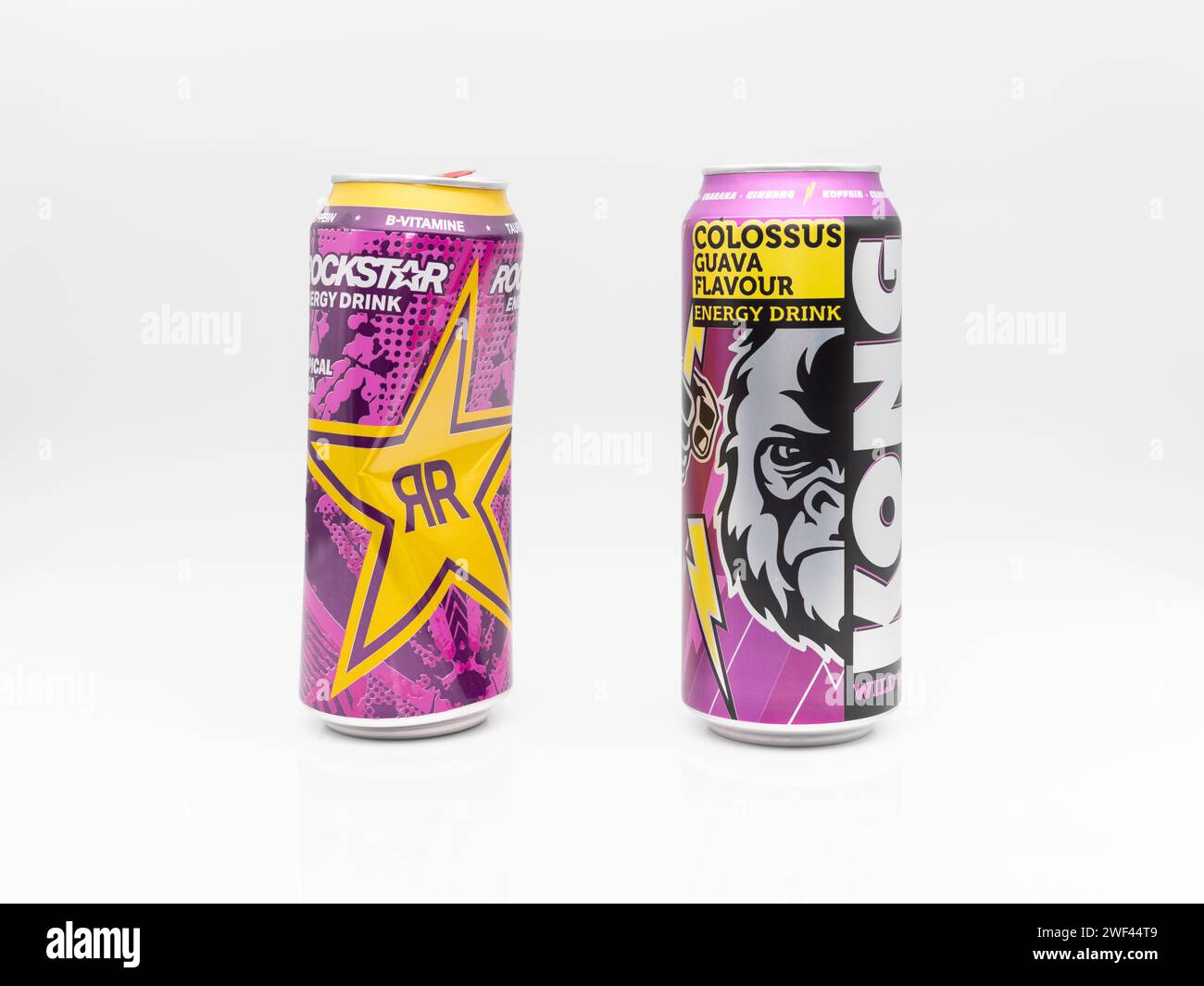 Lidl Kong Strong versus Rockstar Energy Drink Guava flavor. The purple
