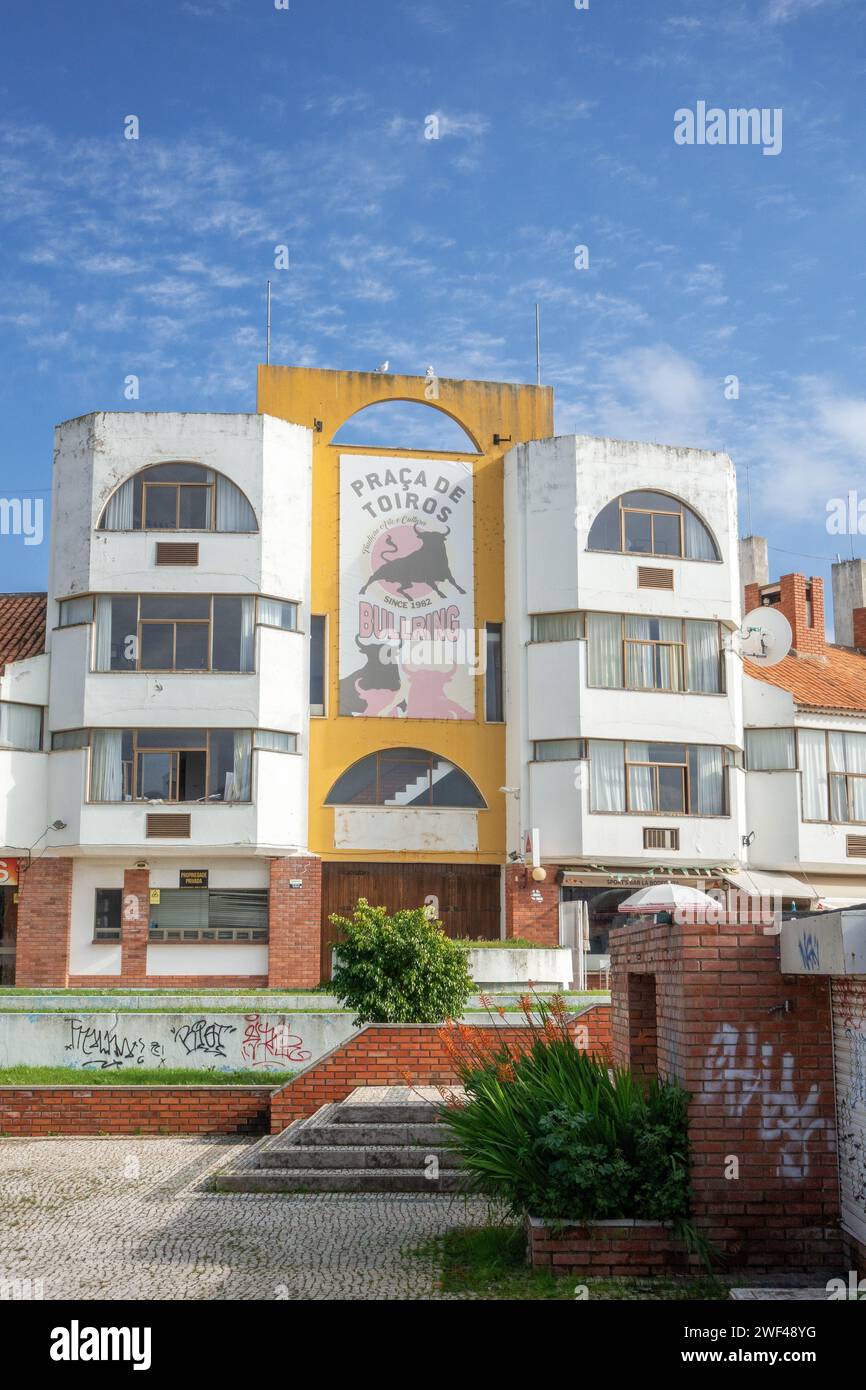 The Old Albufeira Bullring Building Exterior Albufeira Portugal, January 27, 2024 Stock Photo