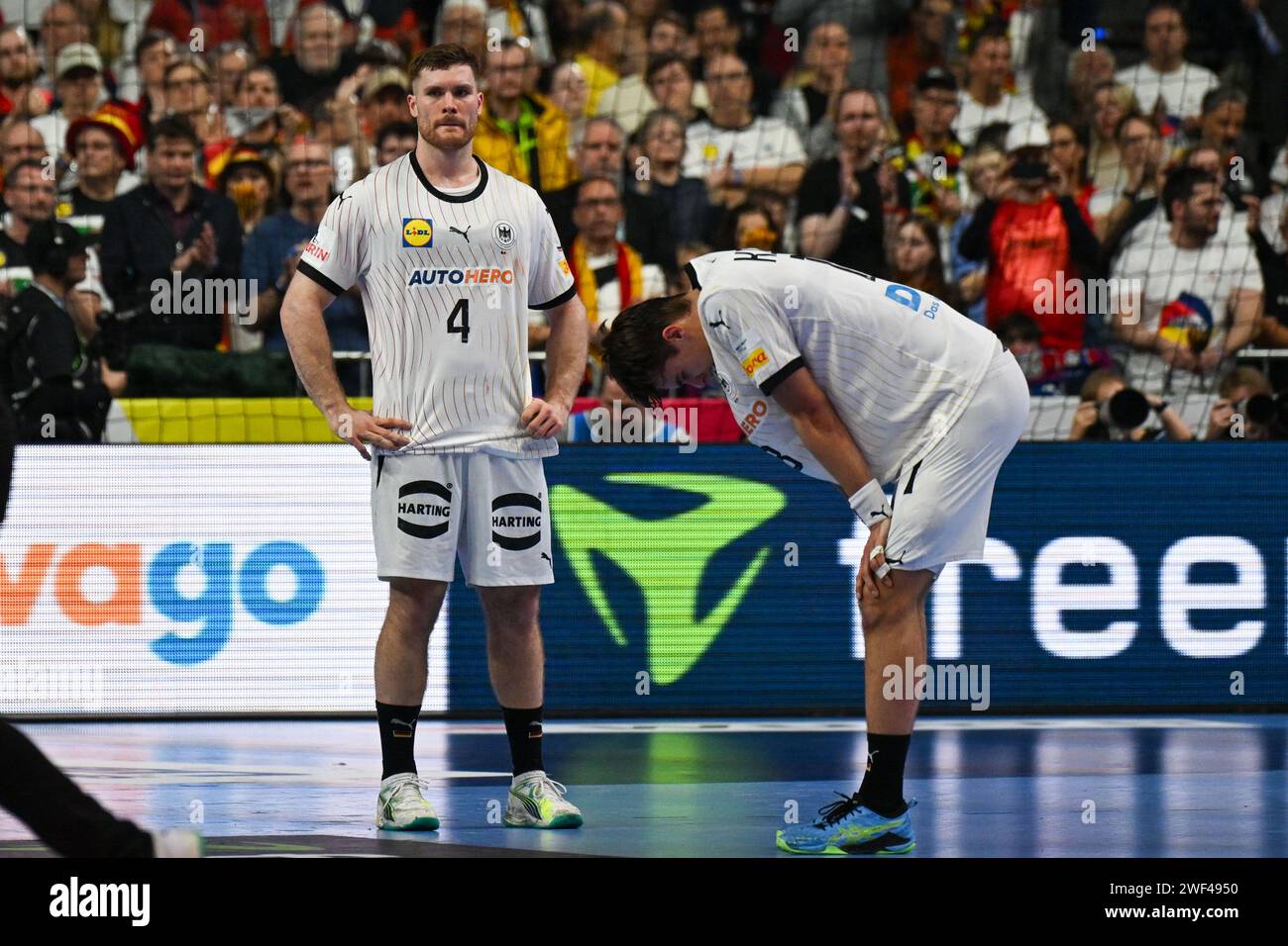 Cologne, Germany. 28th Jan, 2024. Johannes Golla (Germany) shows his disappointment after loose 3rd and 4th place final of the Menâ&#x80;&#x99;s EHF Euro 2024 match between Sweden vs Germany at the Lanxess Arena, Cologne, Germany Credit: Independent Photo Agency/Alamy Live News Stock Photo