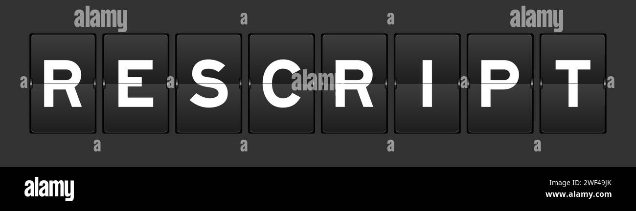 Black color analog flip board with word rescript on gray background Stock Vector