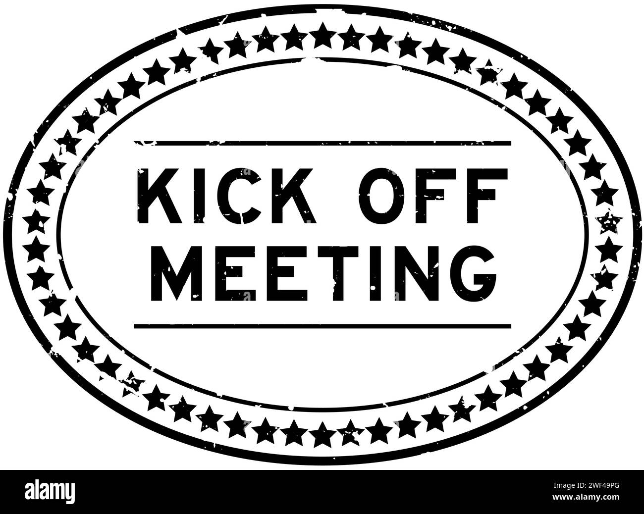 Grunge black kick off meeting word oval seal stamp on white background