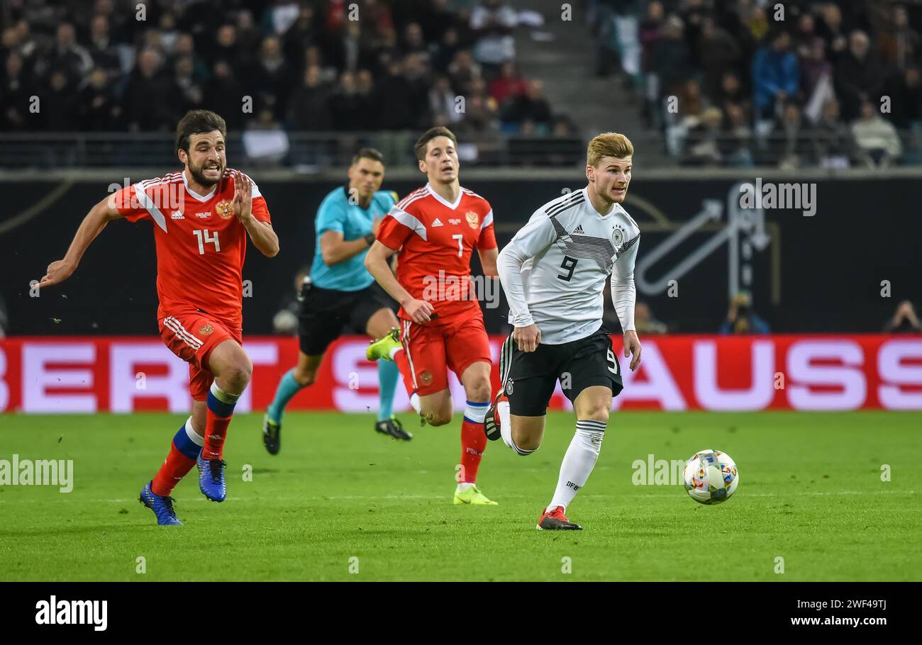 Leipzig, Germany – November 15, 2018. Germany national football team striker Timo Werner during international friendly Germany vs Russia in Leipzig (3 Stock Photo