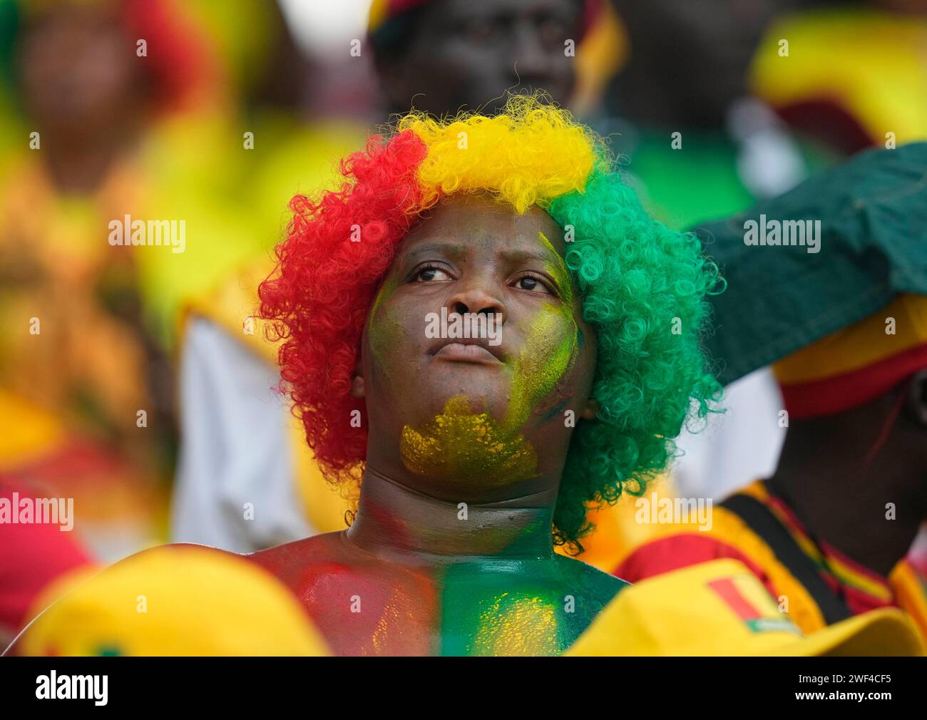 Abidjan, Ivory Coast. January 28 2024: Guinea fans during a African Cup of Nations Round of 16 game, Equatorial Guinea vs Guinea, at Stade Olympique Alassane Ouattara, Abidjan, Ivory Coast. Kim Price/CSM Credit: Cal Sport Media/Alamy Live News Stock Photo