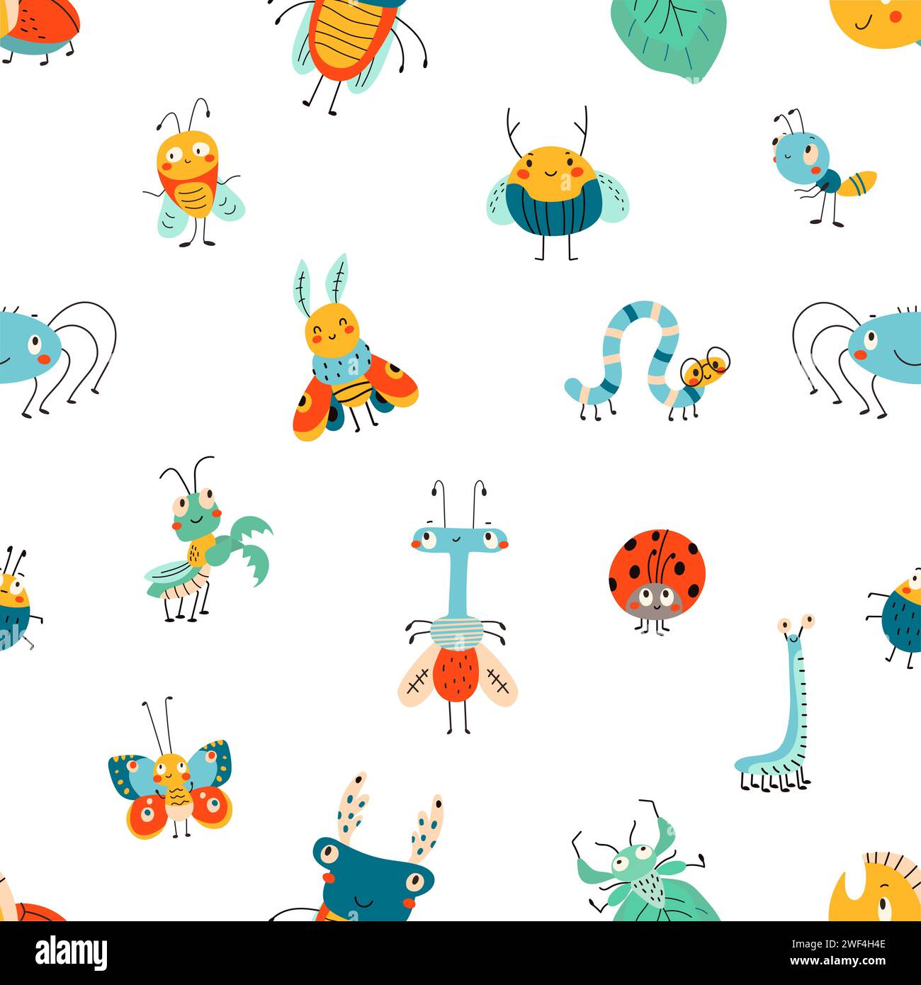 Insects seamless pattern. Hand drawn insect fabric print. Childish ...