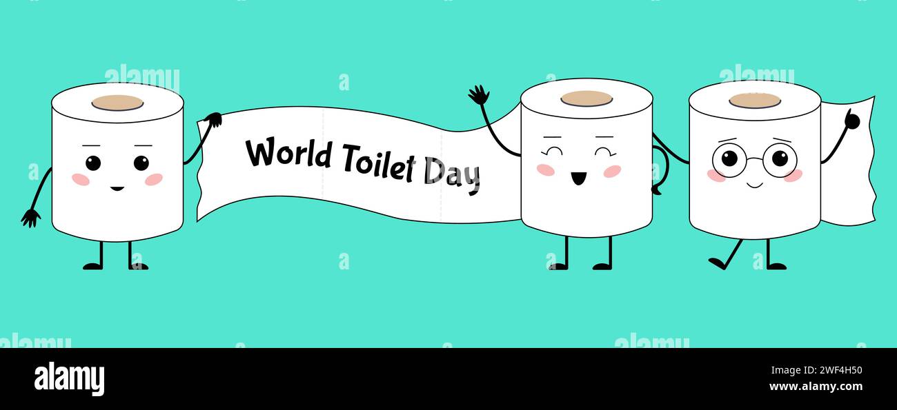 World toilet day banner. Cute emotional paper rolls, festive november