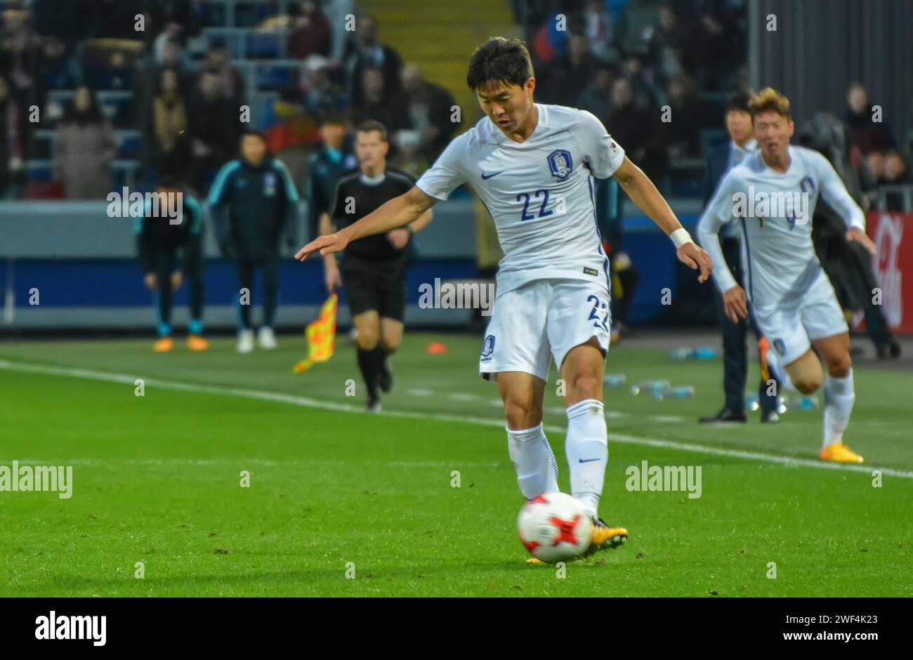 Moscow, Russia – October 7, 2017. South Korea national football team winger Kwon Chang-hoon during international friendly match Russia vs South Korea Stock Photo