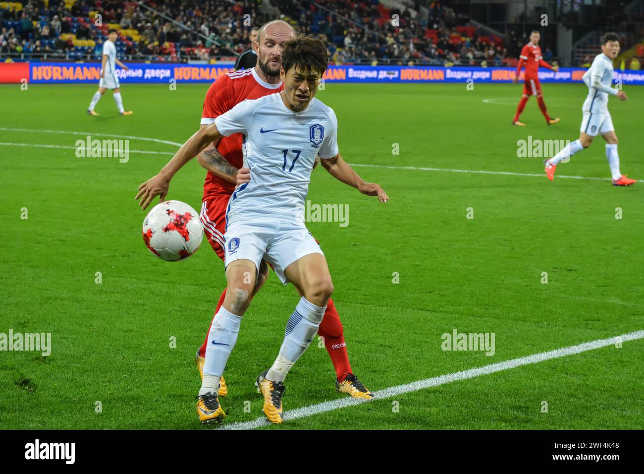 Moscow, Russia – October 7, 2017. South Korea national football team winger Lee Chung-Yong during international friendly match Russia vs South Korea ( Stock Photo