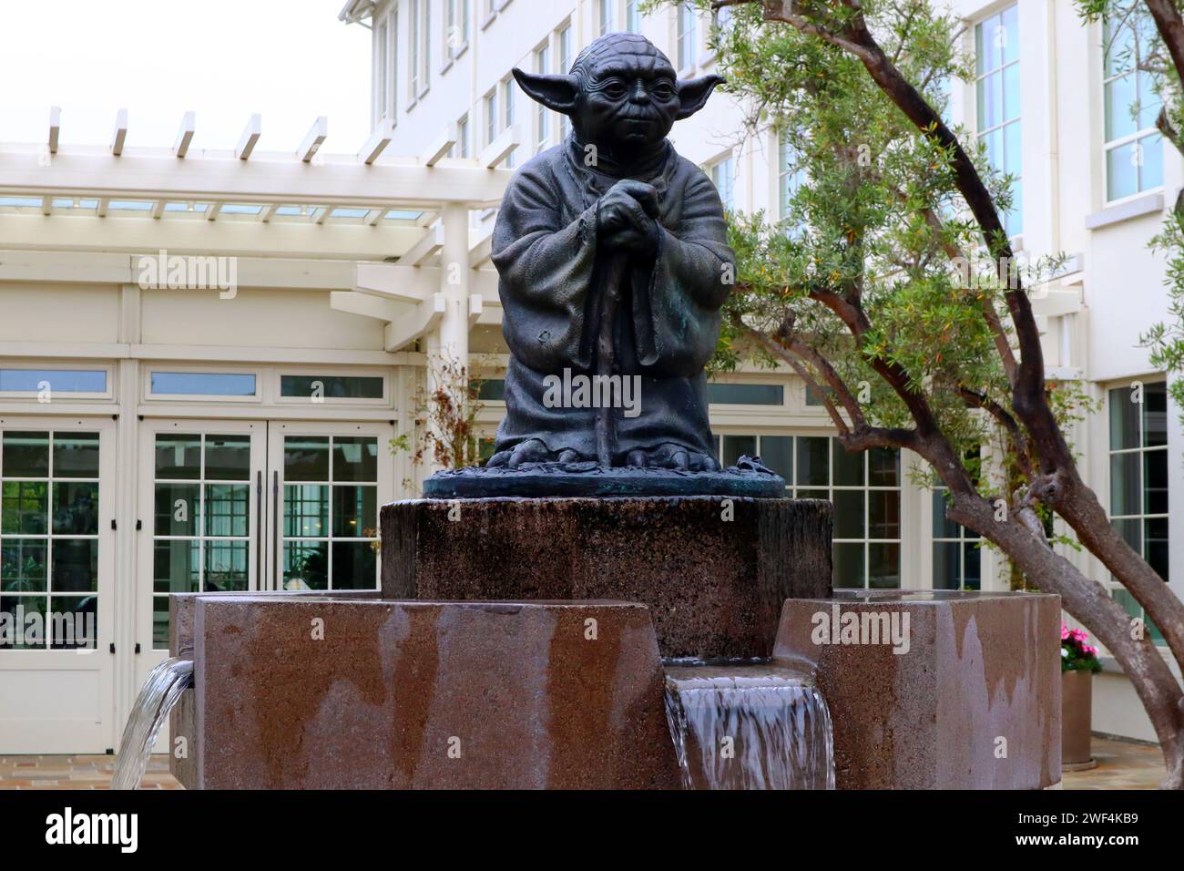 San Francisco, California YODA Fountain. Fountain with a bronze statue