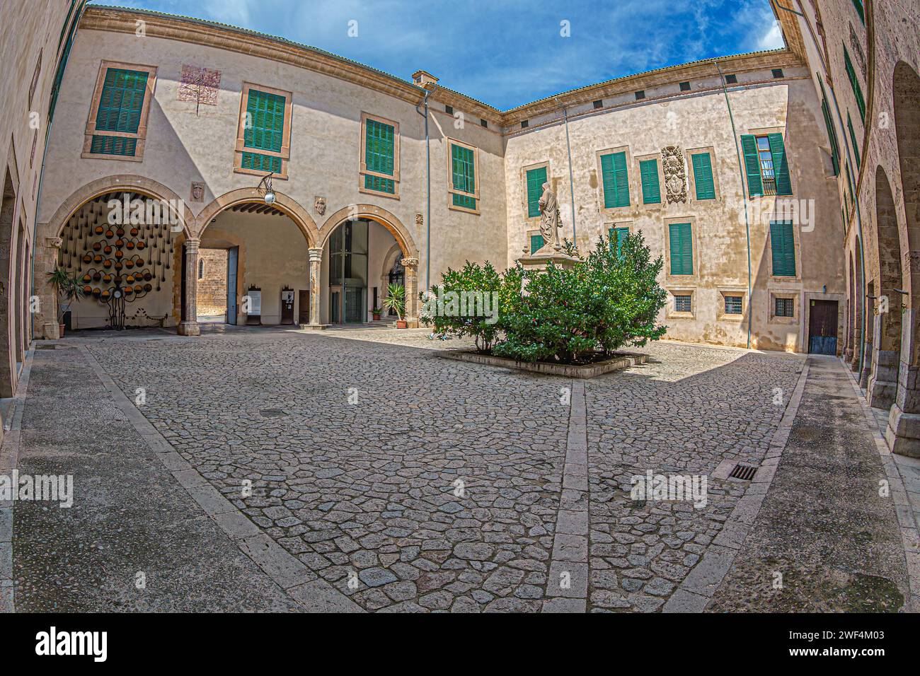 Inside of the inner yard of the Museum of Sacred Art of Mallorca (Museu Diocesa de Mallorca), Spain, in Bishop's Palace, a building from the 13th cent Stock Photo