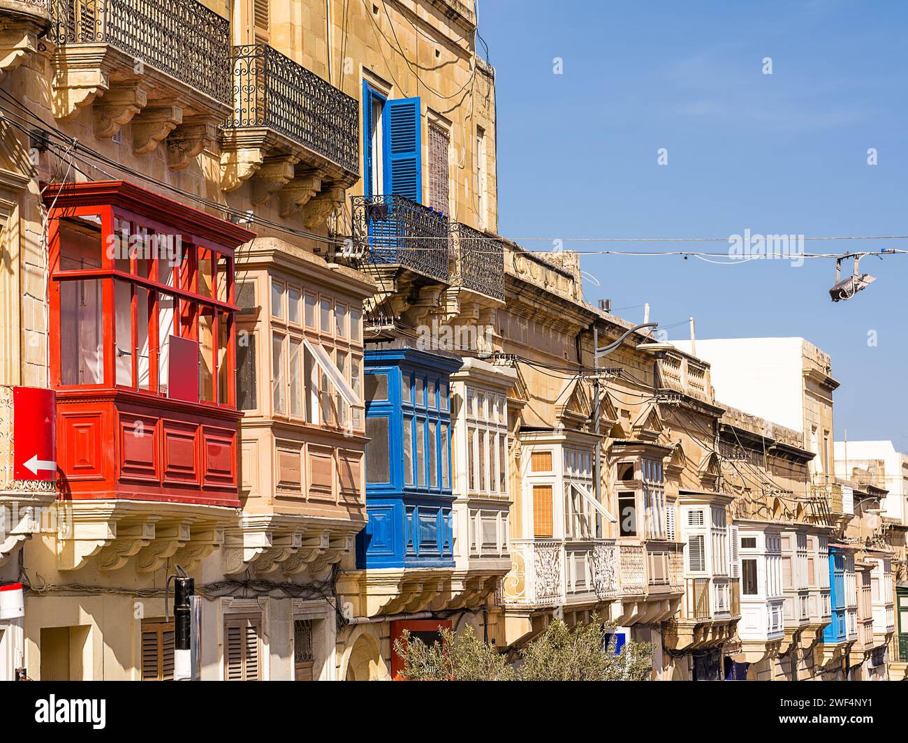 Gallarija, closed balconies, typical of Malta, of various colours Stock Photo
