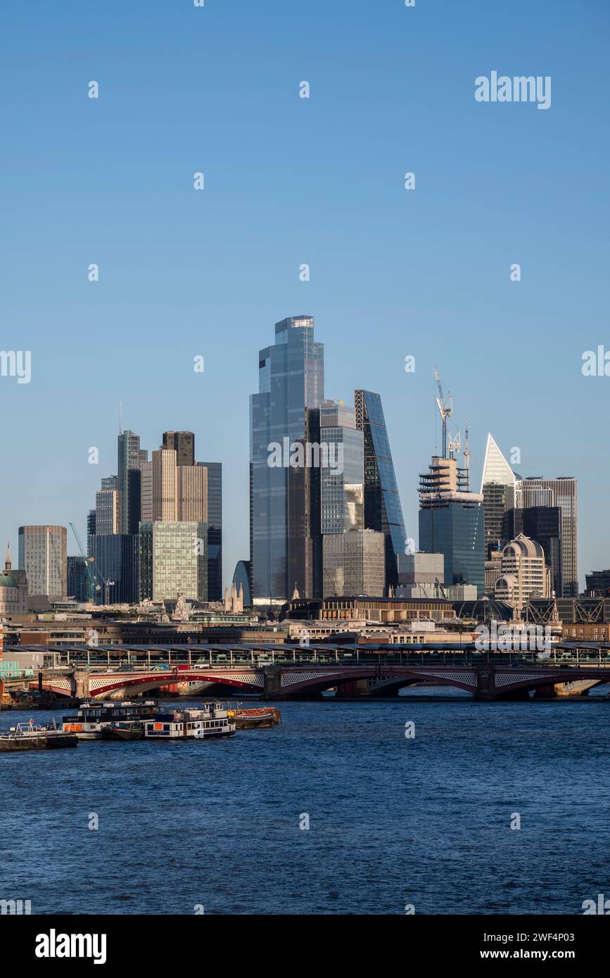 View of the City of London financial district from Waterloo Bridge, London, England, UK Stock Photo