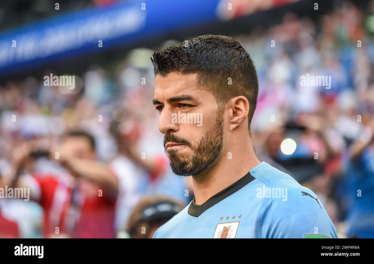 Samara, Russia – June 25, 2018. Uruguay national football team striker Luis Suarez before FIFA World Cup 2018 match Uruguay vs Russia (3-0). Stock Photo