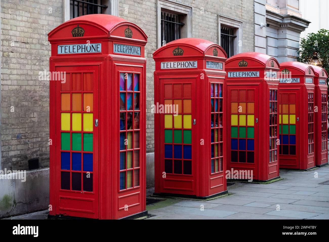 Iconic London telephone boxes in Broad Court Street, WC2, Covent Garden, London, England, UK Stock Photo