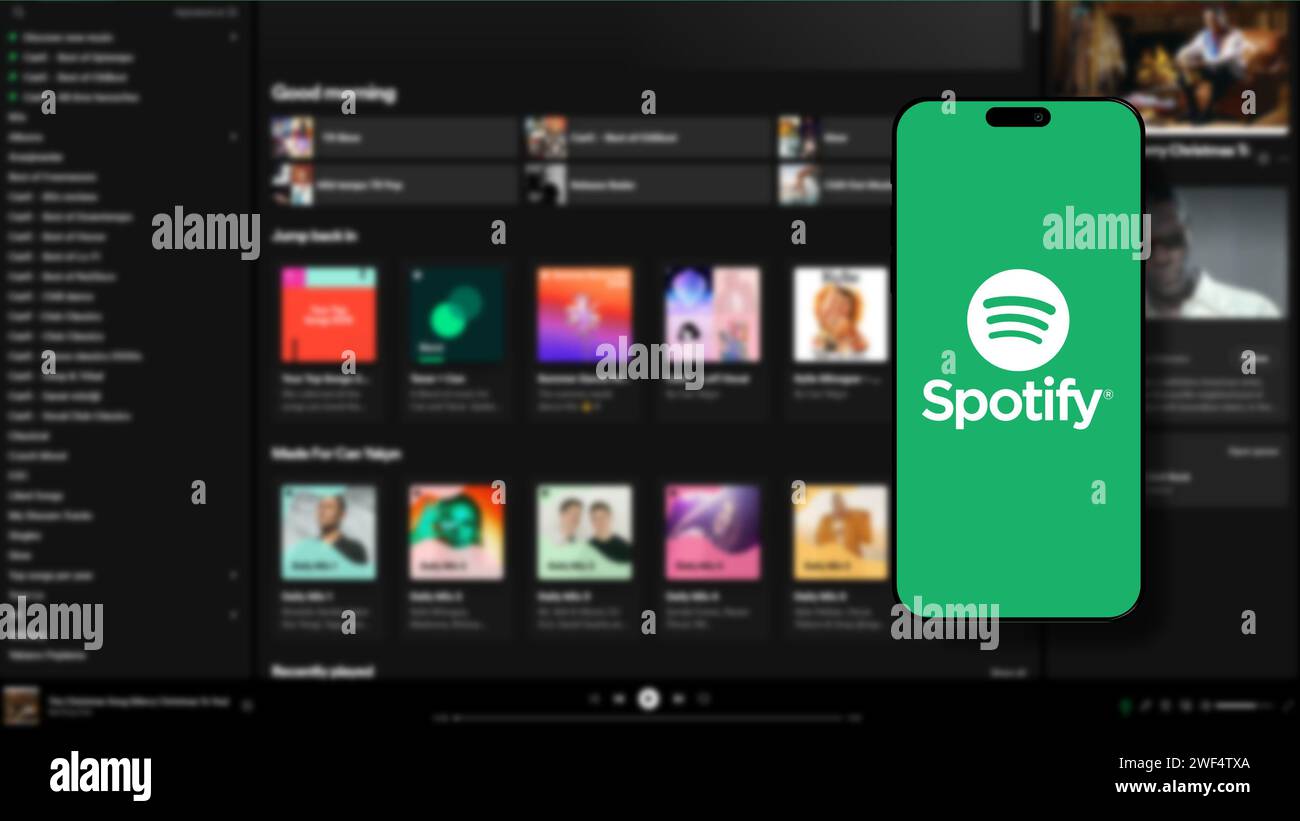 Istanbul, Turkey - 25 January 2024: Spotify brand logo on smartphone ...