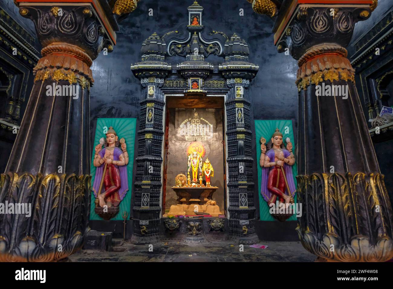 Pune, India - January 27, 2024: Detail of the Vishnu Temple of Pune in Maharashtra, India. Stock Photo