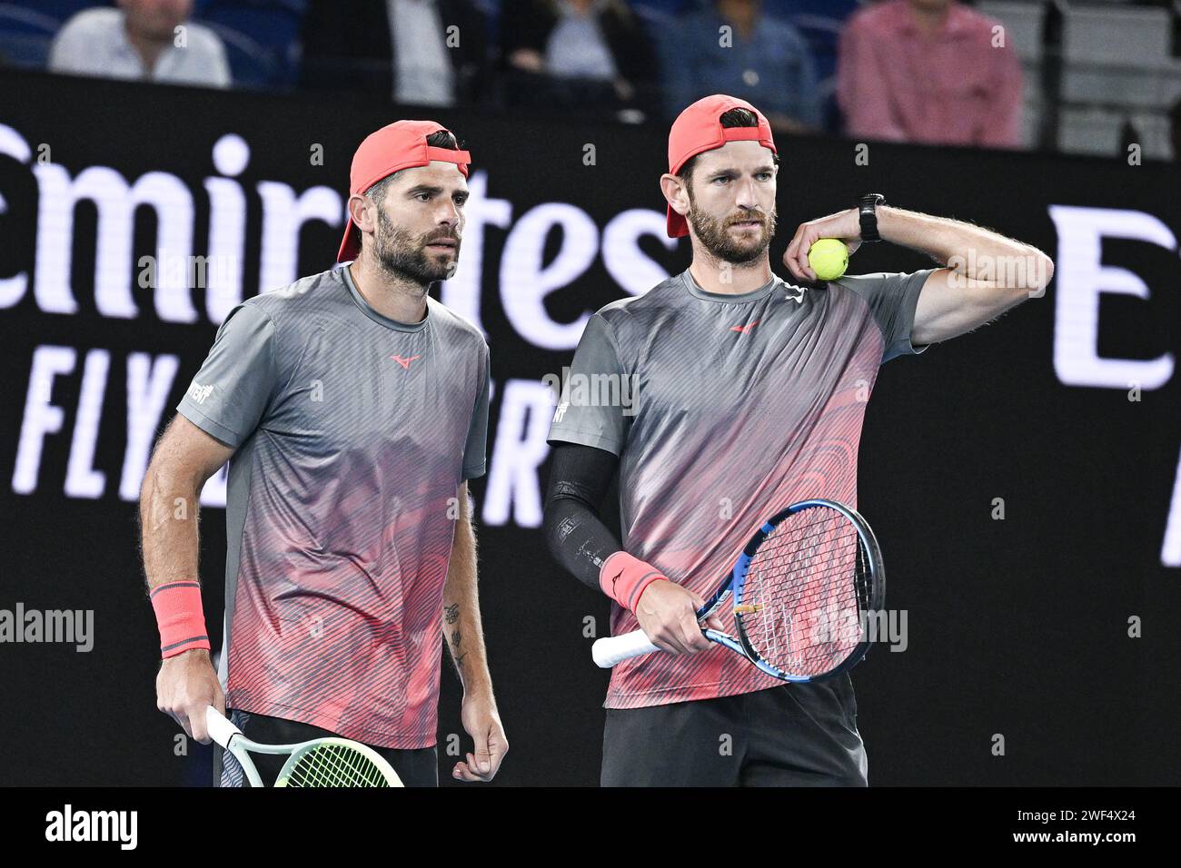 Andrea Vavassori and Simone Bolelli during the Australian Open AO 2024 women's final Grand Slam tennis tournament on January 27, 2024 at Melbourne Park in Australia. Photo Victor Joly / DPPI Stock Photo