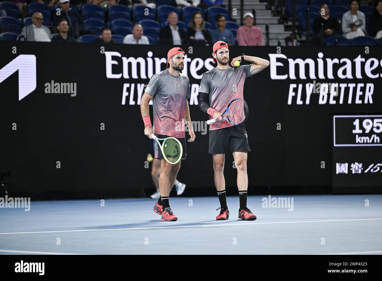 Andrea Vavassori and Simone Bolelli during the Australian Open AO 2024 women's final Grand Slam tennis tournament on January 27, 2024 at Melbourne Park in Australia. Photo Victor Joly / DPPI Stock Photo