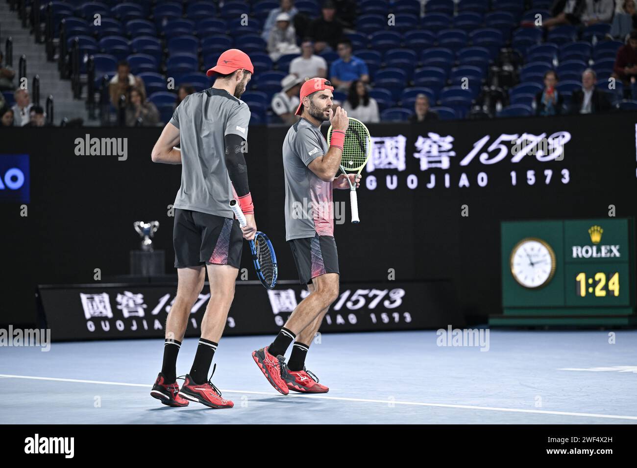 Andrea Vavassori and Simone Bolelli during the Australian Open AO 2024 women's final Grand Slam tennis tournament on January 27, 2024 at Melbourne Park in Australia. Photo Victor Joly / DPPI Stock Photo