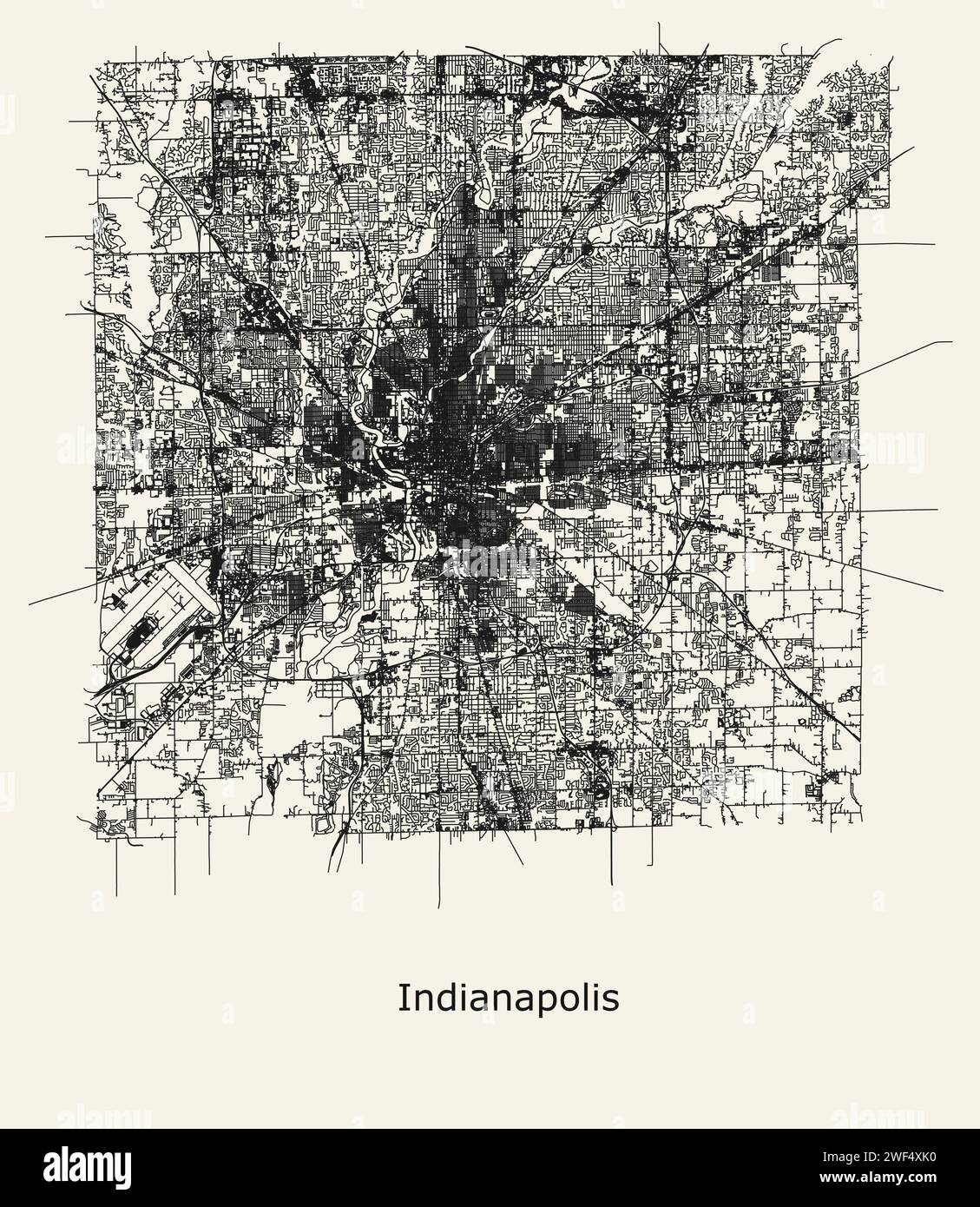 City road map of Indianapolis - City Road Map Of Indianapolis Indiana Usa 2WF4XK0