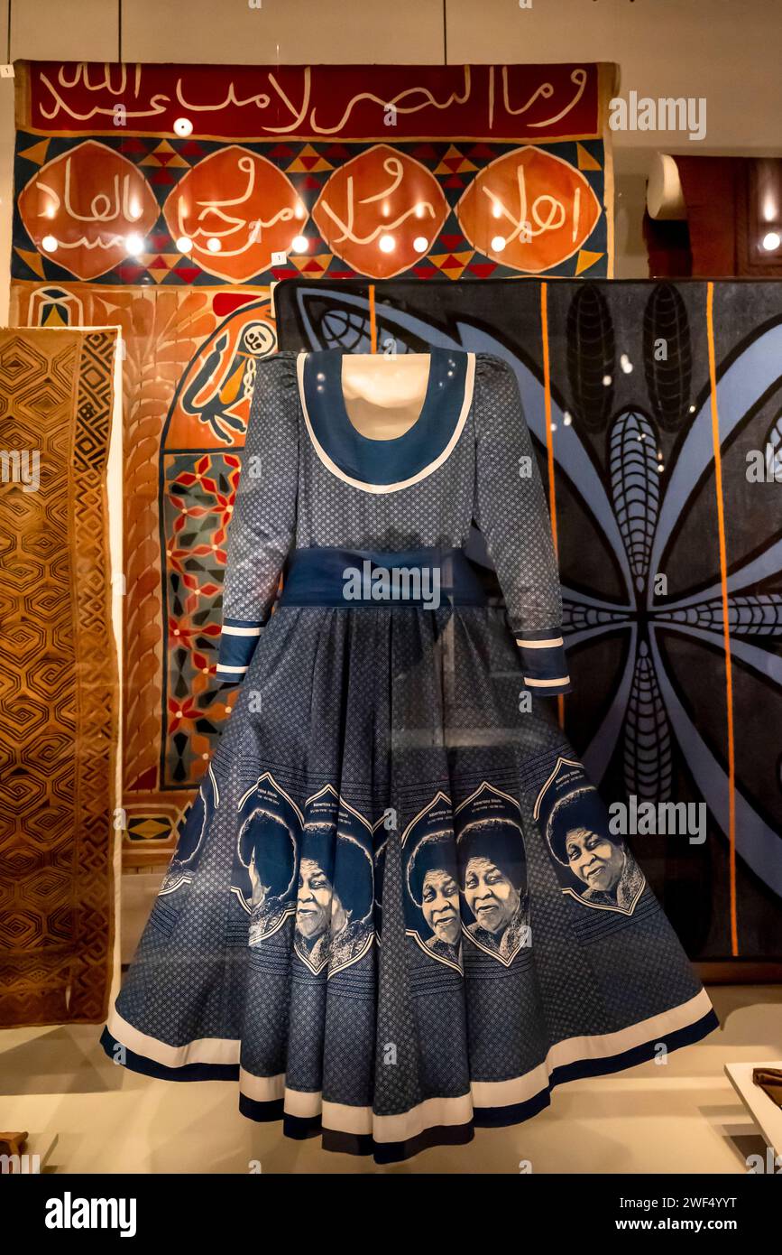 Dress with Winnie Mandela images, The Africa Galleries in The British Museum, London, England, UK Stock Photo