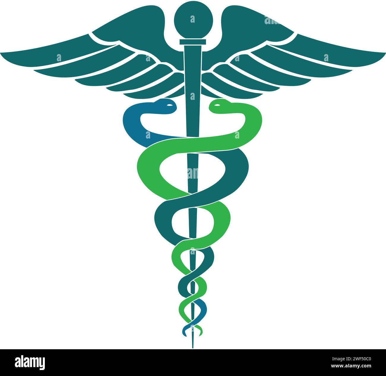 Medical sign color, Medical symbol color, Medical Snake Caduceus Logo, Caduceus sign, caduceus symbol, Snake medical icon Blue Stock Vector