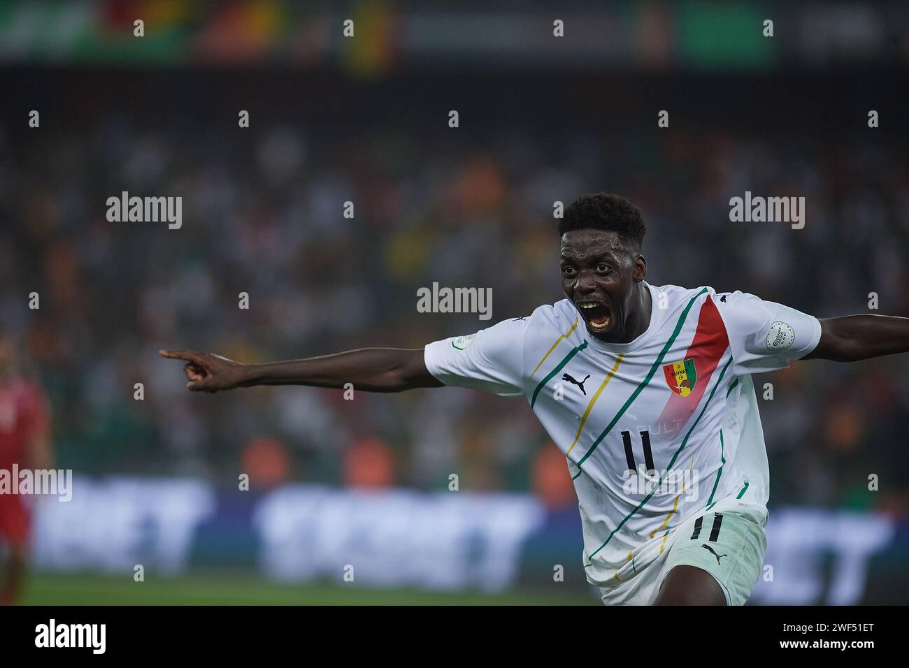 Abidjan, Ivory Coast. January 27, 2024. Round of 16. Mohamed Bayo celebrating his goal sending his team to the quarter-finals of the 2023 AFCON Credit: Ralph KAKOU/Alamy Live News Stock Photo
