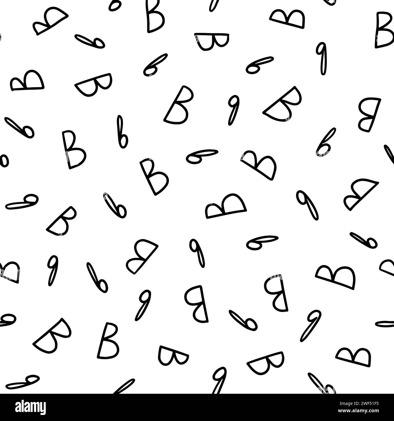 Black and white letter B seamless pattern, handwritten letters. Stock Vector