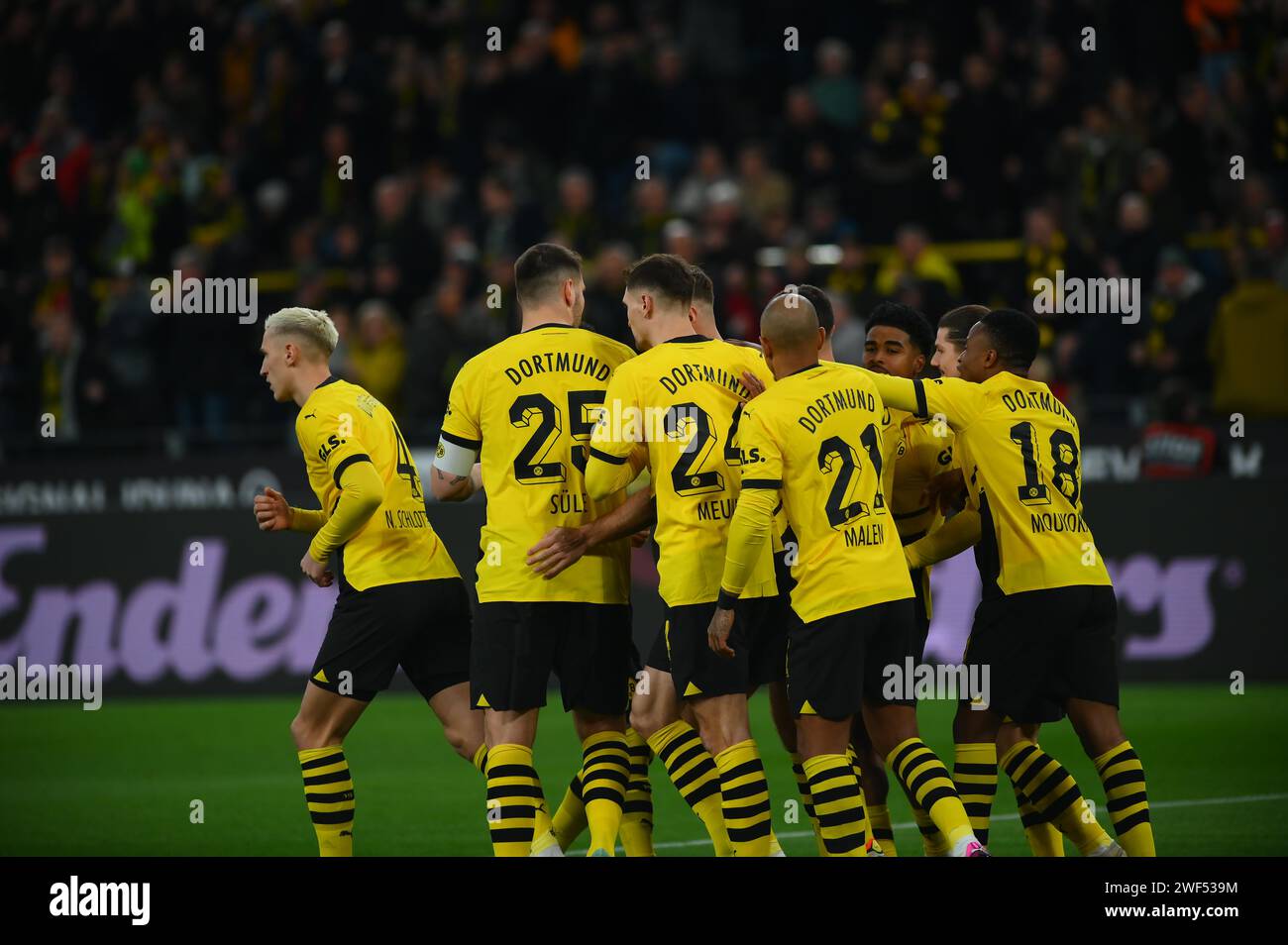 DORTMUND, GERMANY - 28 JANUARY, 2024: Players celebrating goal. The football match of Bundesliga Borussia Dortmund vs Bochum at Signal Iduna Park Stock Photo