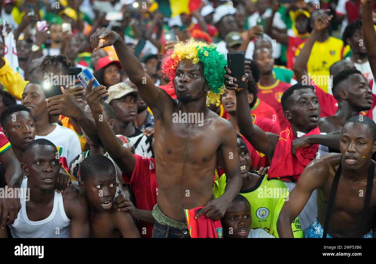 Abidjan, Ivory Coast. January 28 2024: Guinea fans during a African Cup of Nations Round of 16 game, Equatorial Guinea vs Guinea, at Stade Olympique Alassane Ouattara, Abidjan, Ivory Coast. Kim Price/CSM (Credit Image: © Kim Price/Cal Sport Media) Credit: Cal Sport Media/Alamy Live News Stock Photo