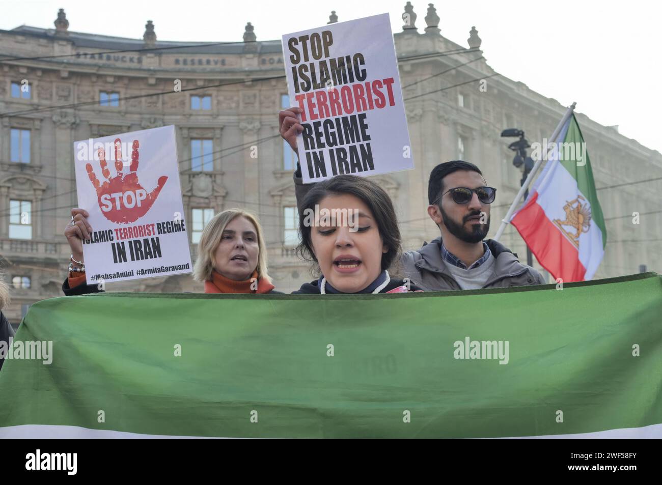 Milan, . 28th Jan, 2024. Protest of the Iranian people against the continuous violence and discrimination suffered by women in their country and against the regime of Ali Khamenei Credit: Independent Photo Agency/Alamy Live News Stock Photo