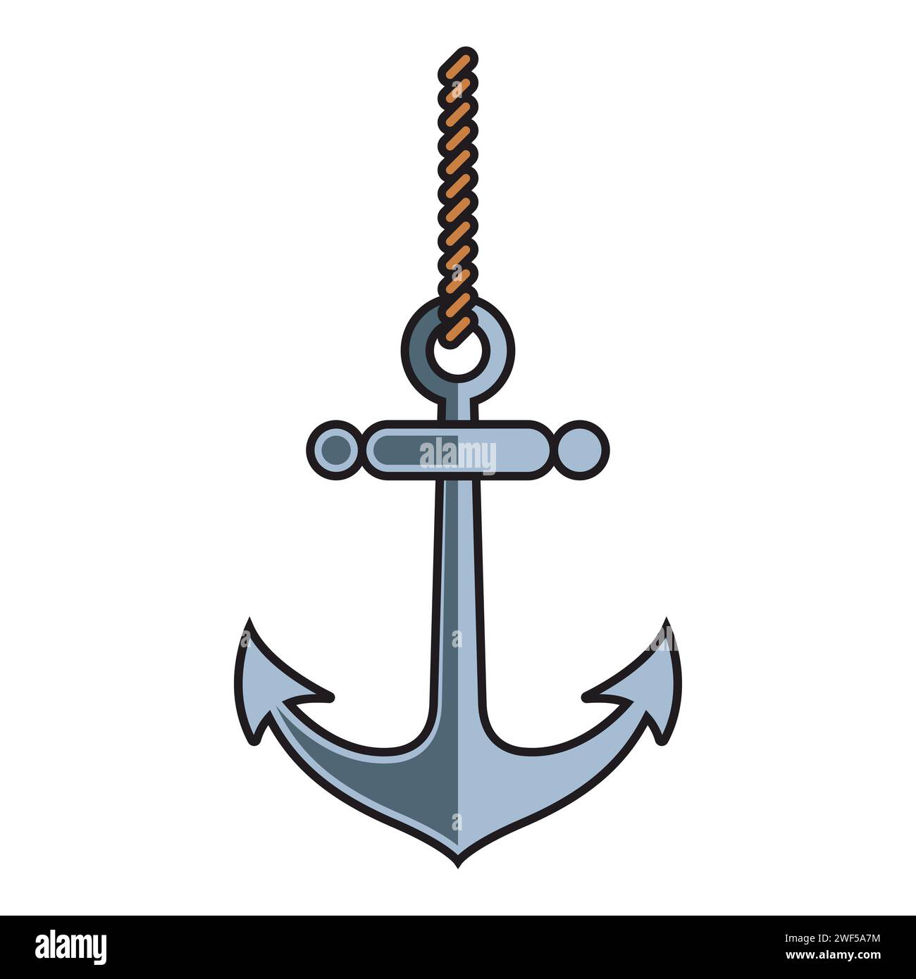 an iron anchor hangs on a rope. flat vector illustration. Stock Vector