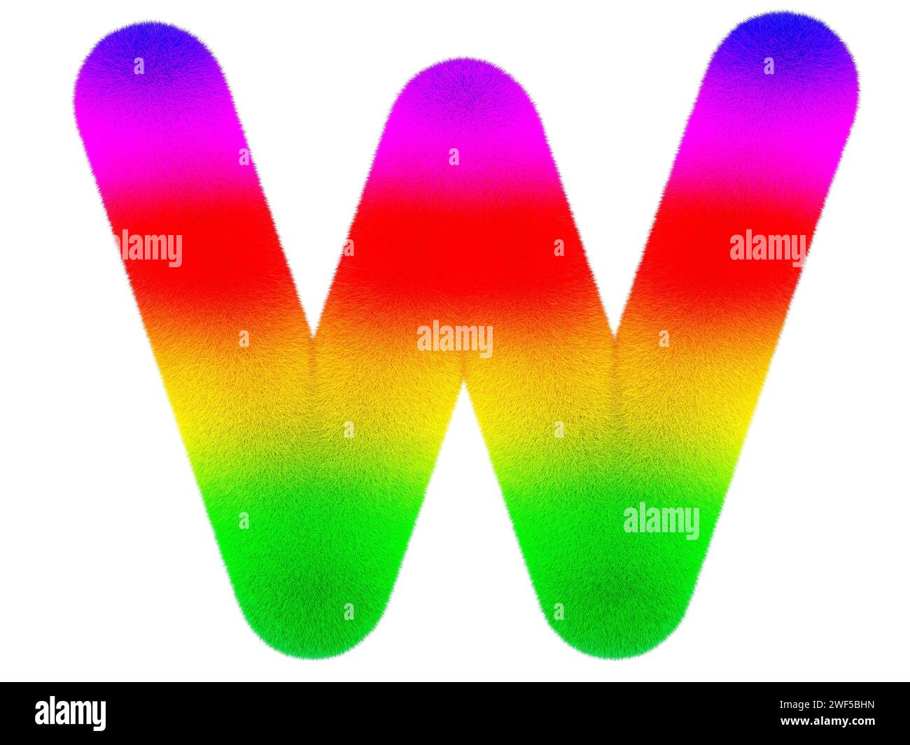 Letter W. Colored, fluffy, hairy font. 3D rendering isolated on white ...