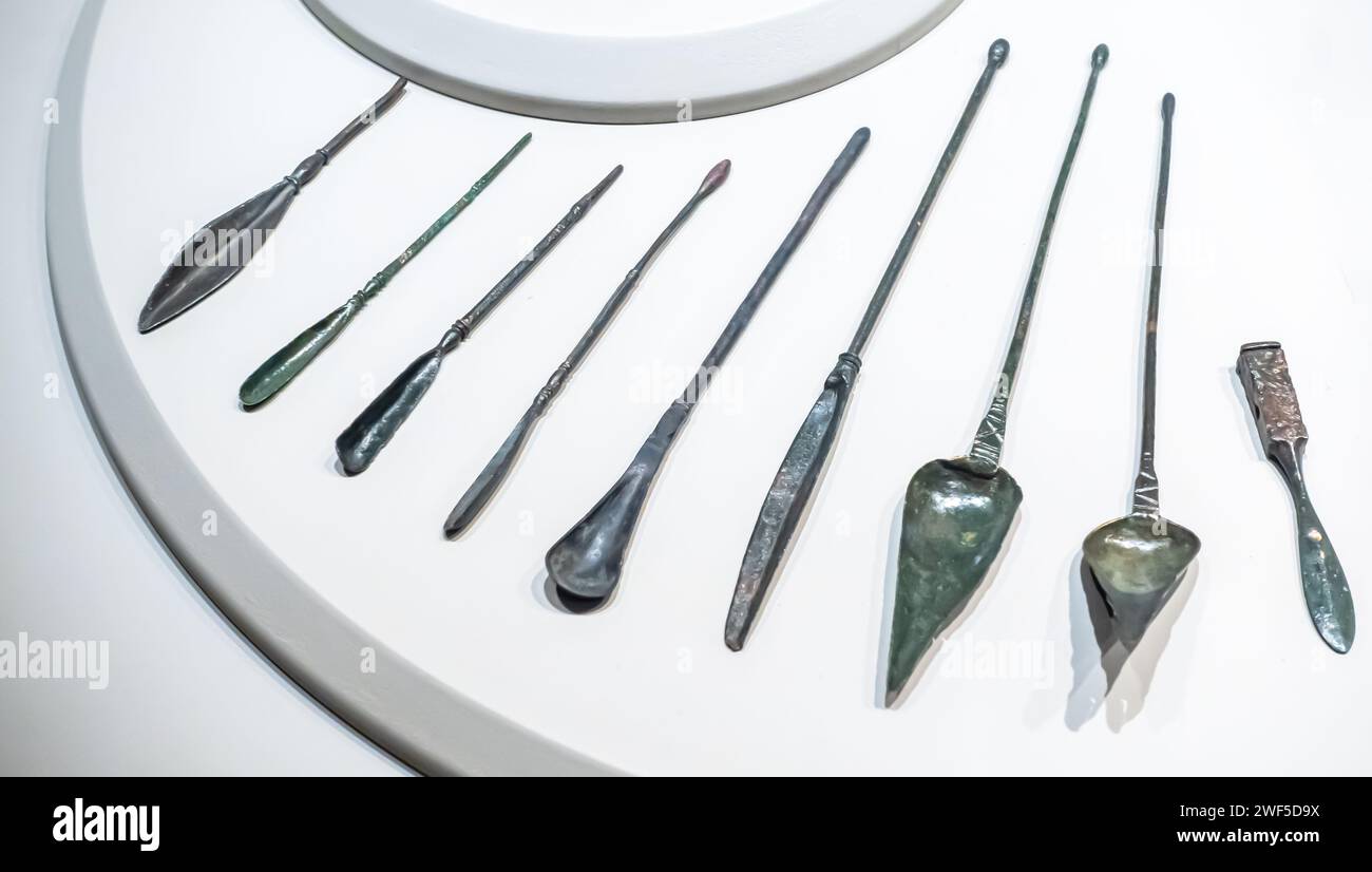 Bronze medical instruments, Ancient Roman, Ephesus museum Stock Photo Alamy