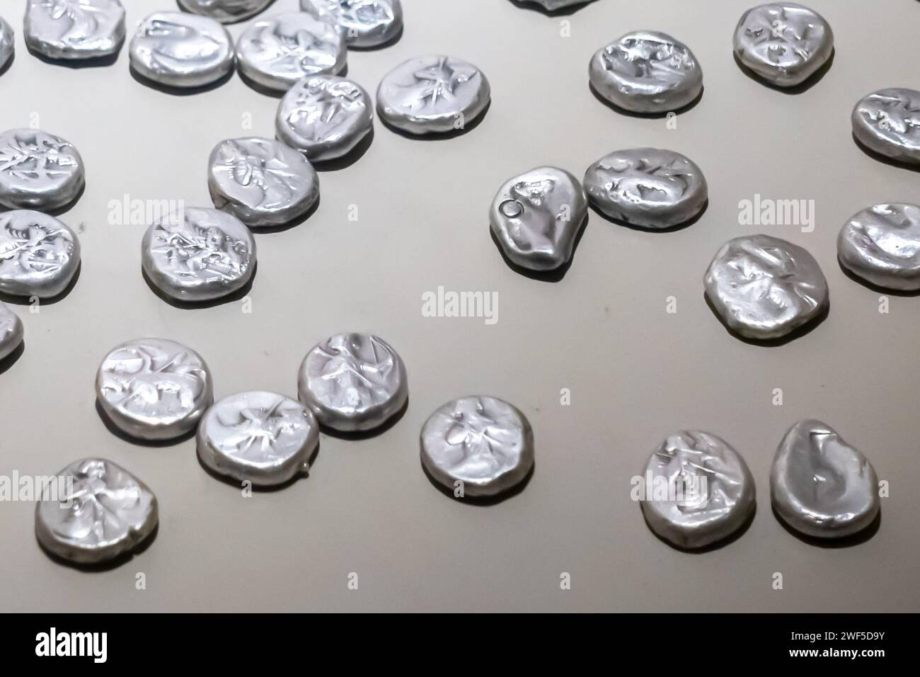 Coins from Yenikoy find, from 5th century B.C., Ephesus museum Stock Photo