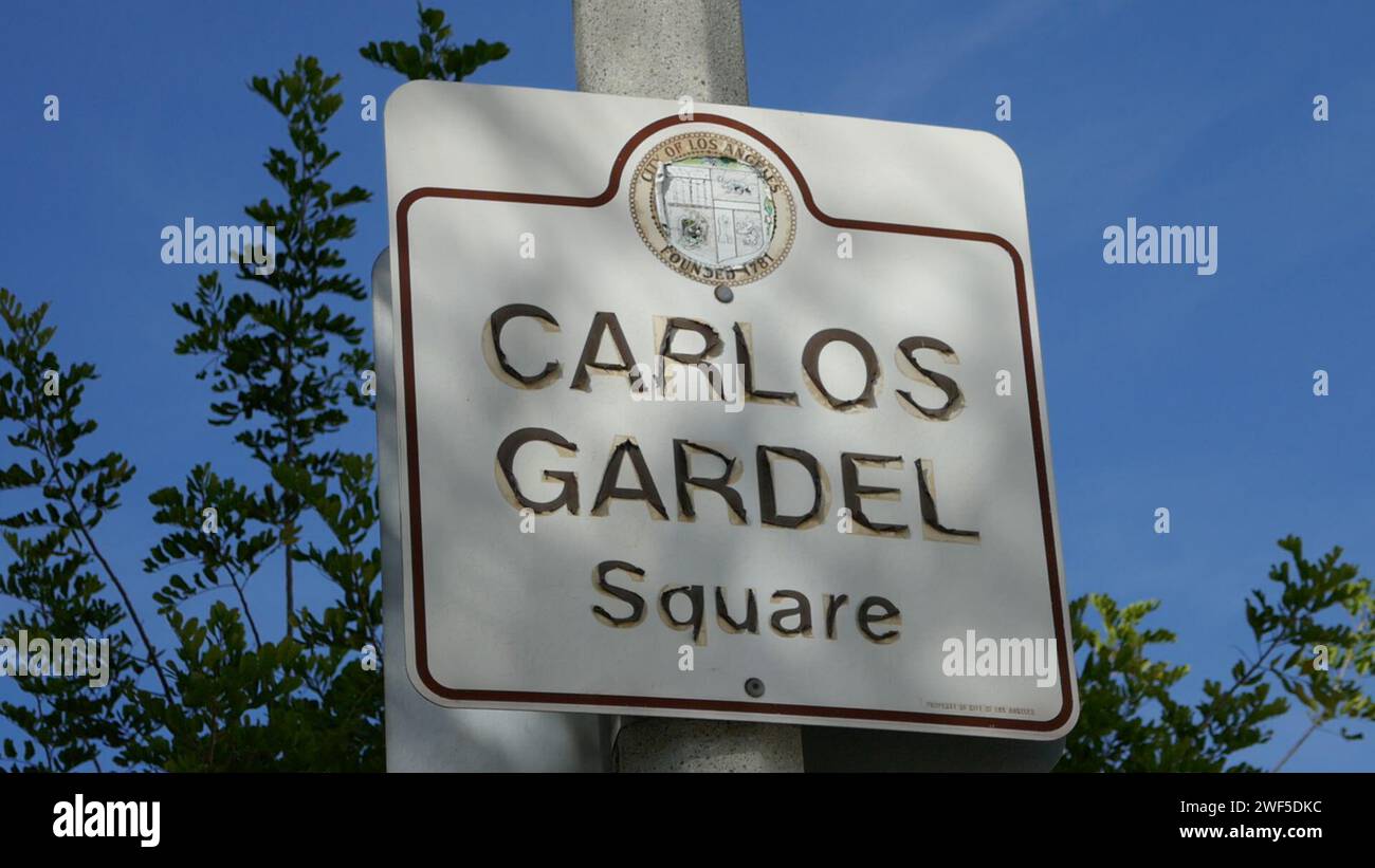 Los Angeles, California, USA 27th January 2024 Carlos Gardel Square Sign on January 27, 2024 in Los Angeles, California, USA. Photo by Barry King/Alamy Stock Photo Stock Photo