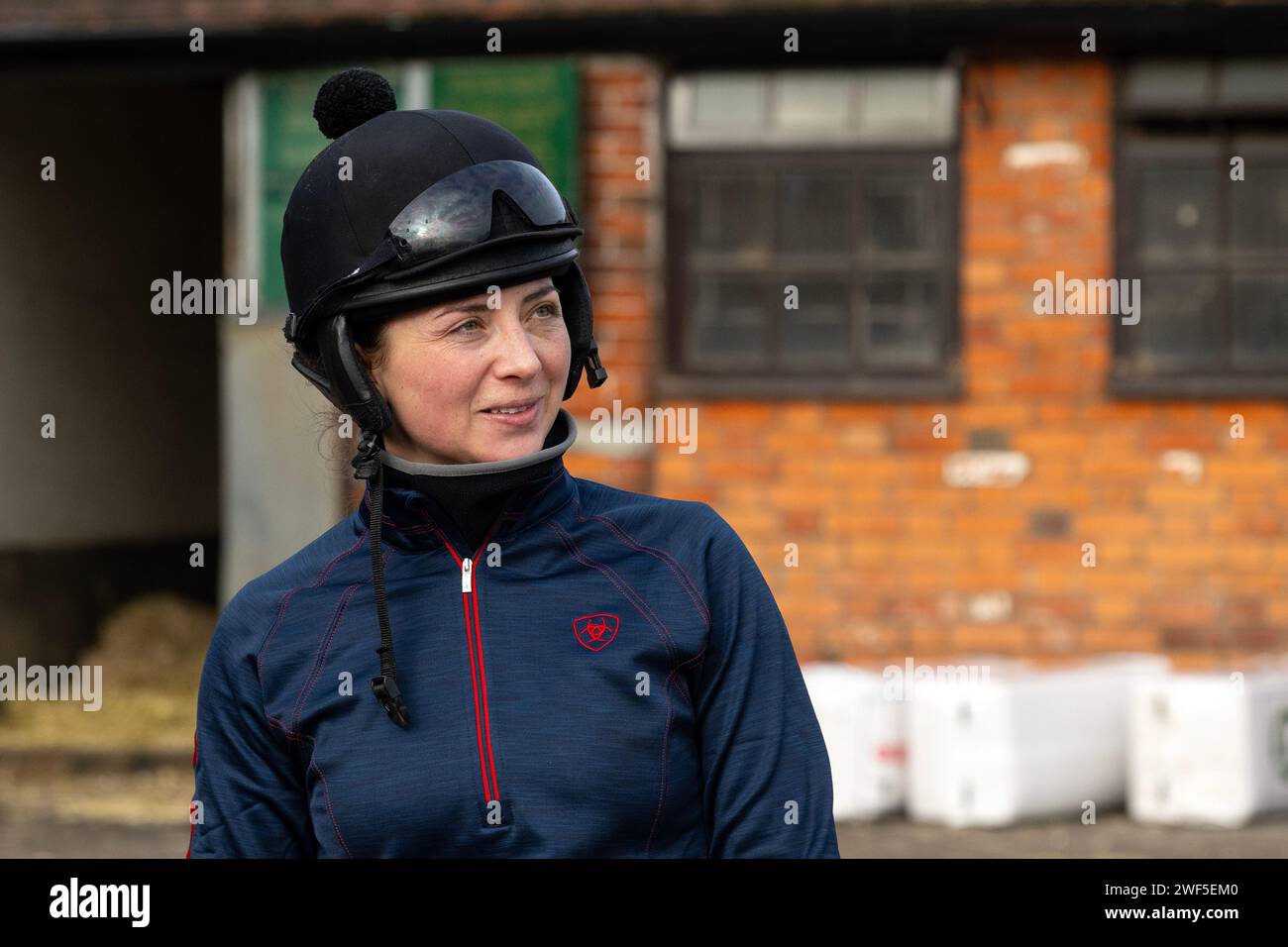 Bryony Frost is an English National Hunt jockey. In 2019 she became the first female jockey to win a Grade 1 race at the Cheltenham Festival Stock Photo