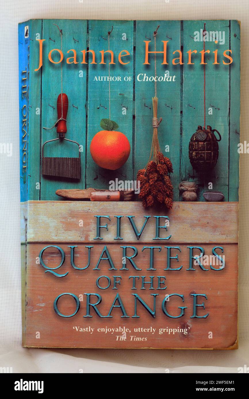 Joanne Harris Five Quarters of The Orange. Book cover on light / white background..cym Stock