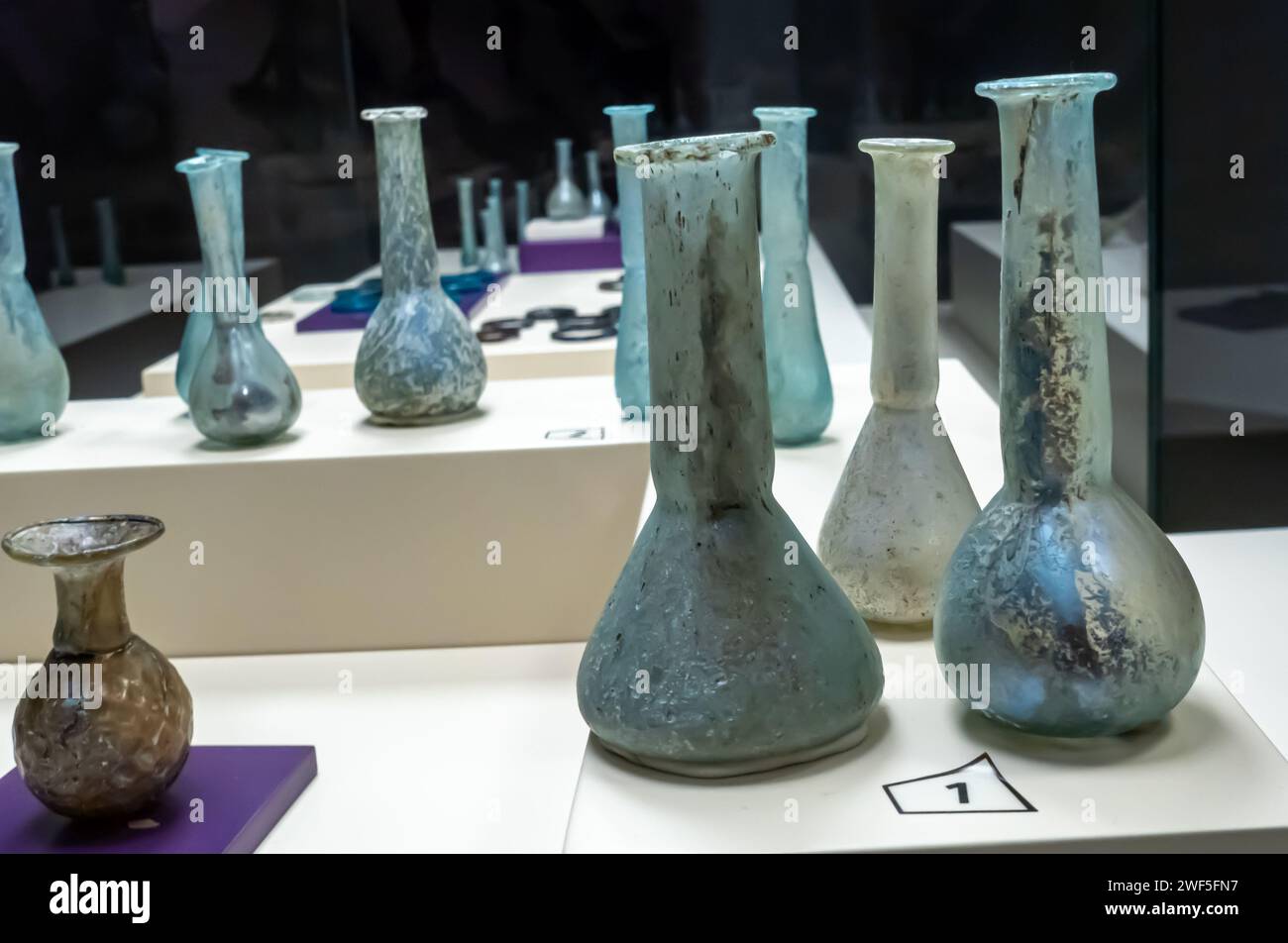 Roman period glass vases, Sanliurfa museum Stock Photo