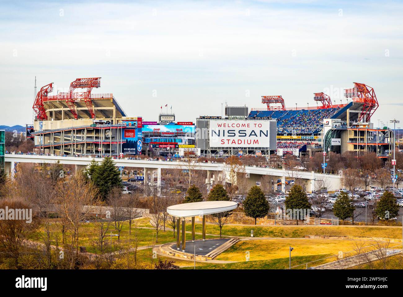 Nashville, TN, USA - 12-24-2023: Scenic view of downtown Nissan stadium in Nashville after a game Stock Photo