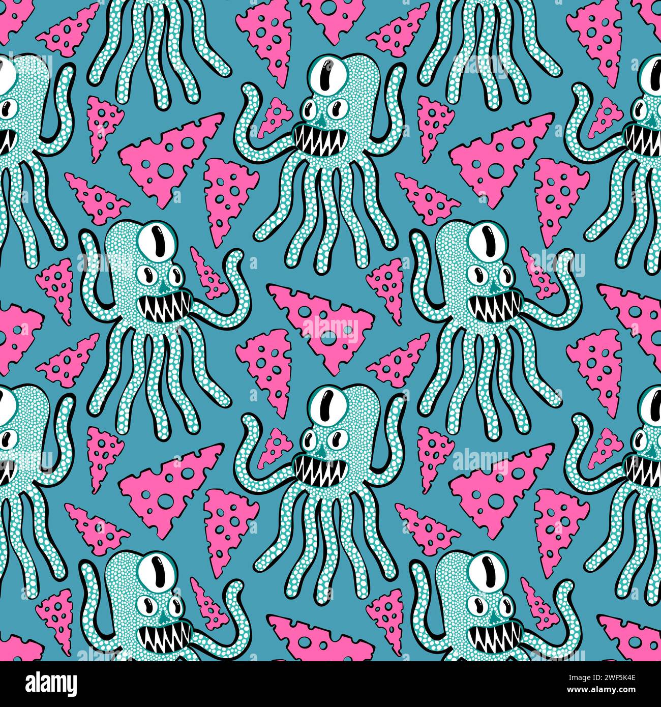 Cartoon space monsters seamless octopus pattern for wrapping paper and ...