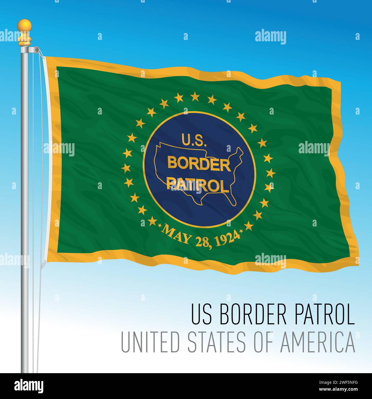 US Border Patrol waving flag with seal, United States of America, vector illustration Stock Vector