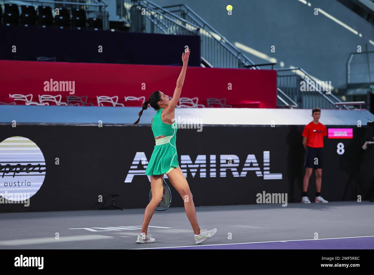 Linz, Upper Austria, Austria. 28th Jan, 2024. Olga Danilovic (SRB) in action during the Upper Austria Ladies Linz - Womens Tennis, WTA500 (Credit Image: © Mathias Schulz/ZUMA Press Wire) EDITORIAL USAGE ONLY! Not for Commercial USAGE! Stock Photo