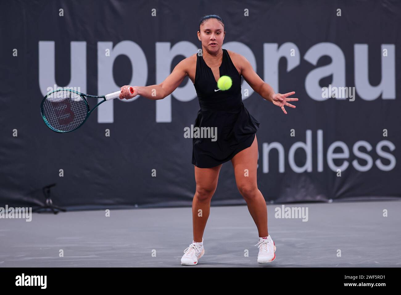 Linz, Upper Austria, Austria. 28th Jan, 2024. Tamara Kostic (AUT) in action during the Upper Austria Ladies Linz - Womens Tennis, WTA500 (Credit Image: © Mathias Schulz/ZUMA Press Wire) EDITORIAL USAGE ONLY! Not for Commercial USAGE! Stock Photo