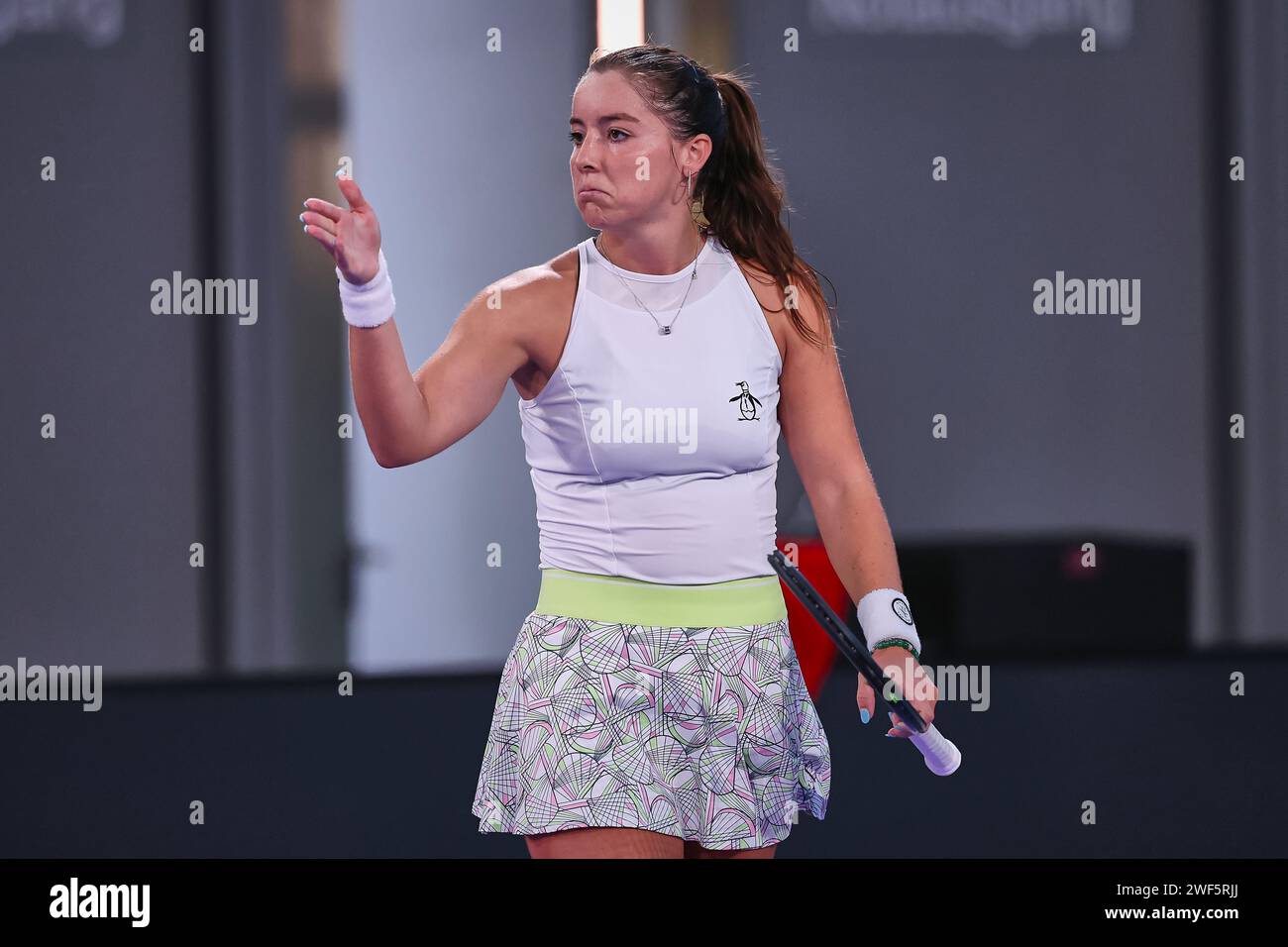 Linz, Upper Austria, Austria. 28th Jan, 2024. Jodie Burrage (GBR) in action during the Upper Austria Ladies Linz - Womens Tennis, WTA500 (Credit Image: © Mathias Schulz/ZUMA Press Wire) EDITORIAL USAGE ONLY! Not for Commercial USAGE! Stock Photo