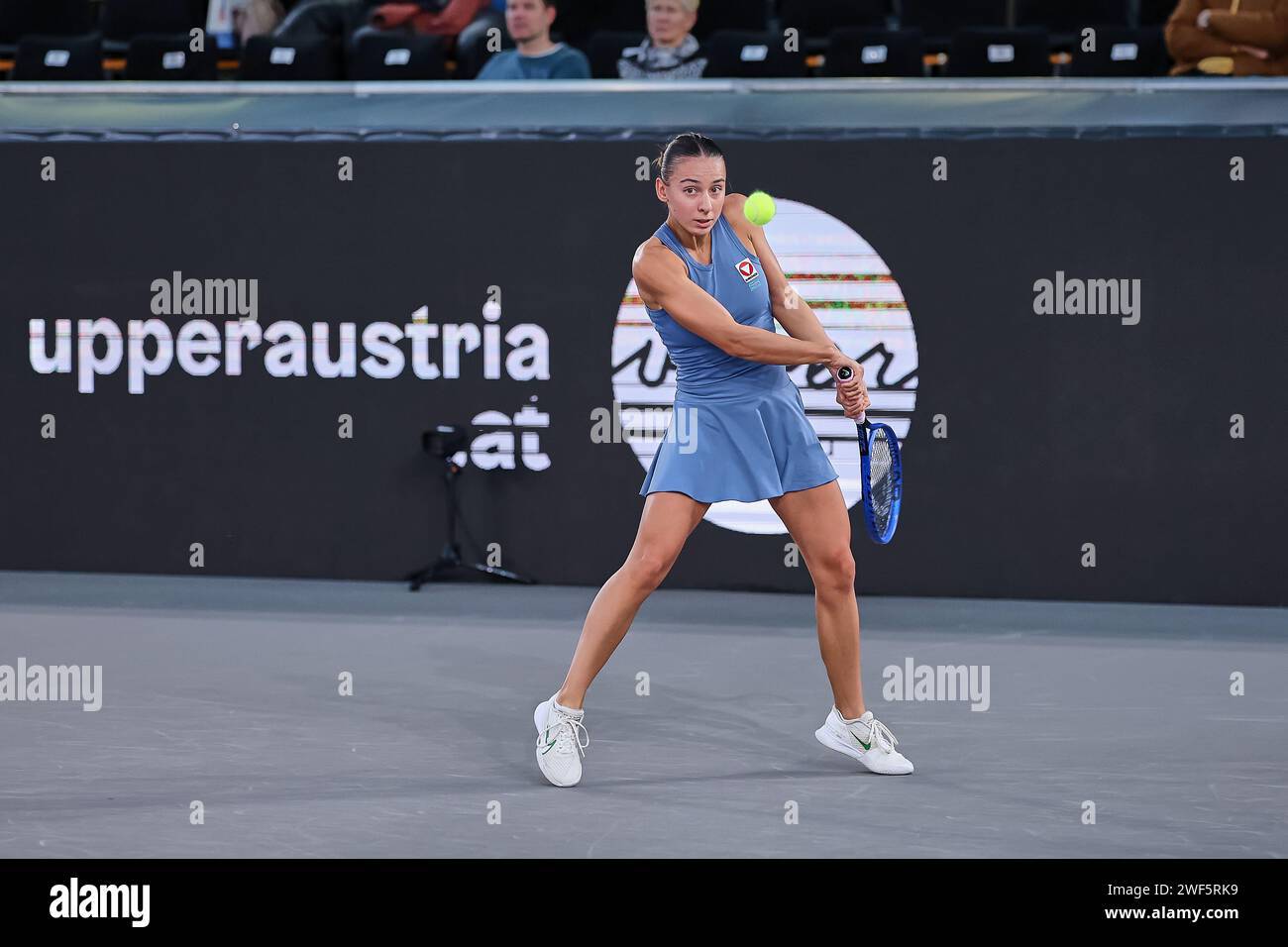 Linz, Upper Austria, Austria. 28th Jan, 2024. Arabella Koller (AUT) in action during the Upper Austria Ladies Linz - Womens Tennis, WTA500 (Credit Image: © Mathias Schulz/ZUMA Press Wire) EDITORIAL USAGE ONLY! Not for Commercial USAGE! Stock Photo
