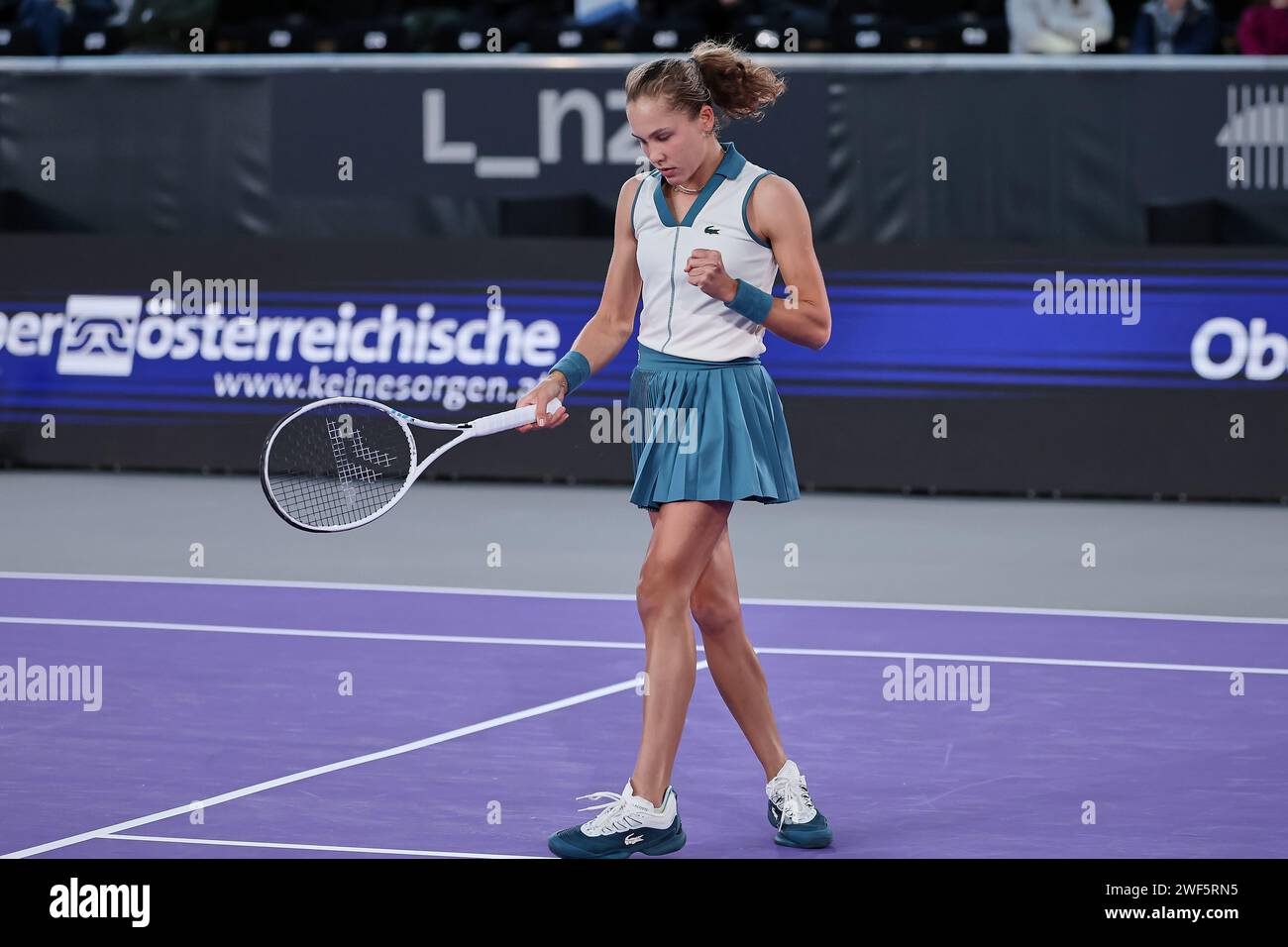 Linz, Upper Austria, Austria. 28th Jan, 2024. Erika Andreeva in action during the Upper Austria Ladies Linz - Womens Tennis, WTA500 (Credit Image: © Mathias Schulz/ZUMA Press Wire) EDITORIAL USAGE ONLY! Not for Commercial USAGE! Stock Photo