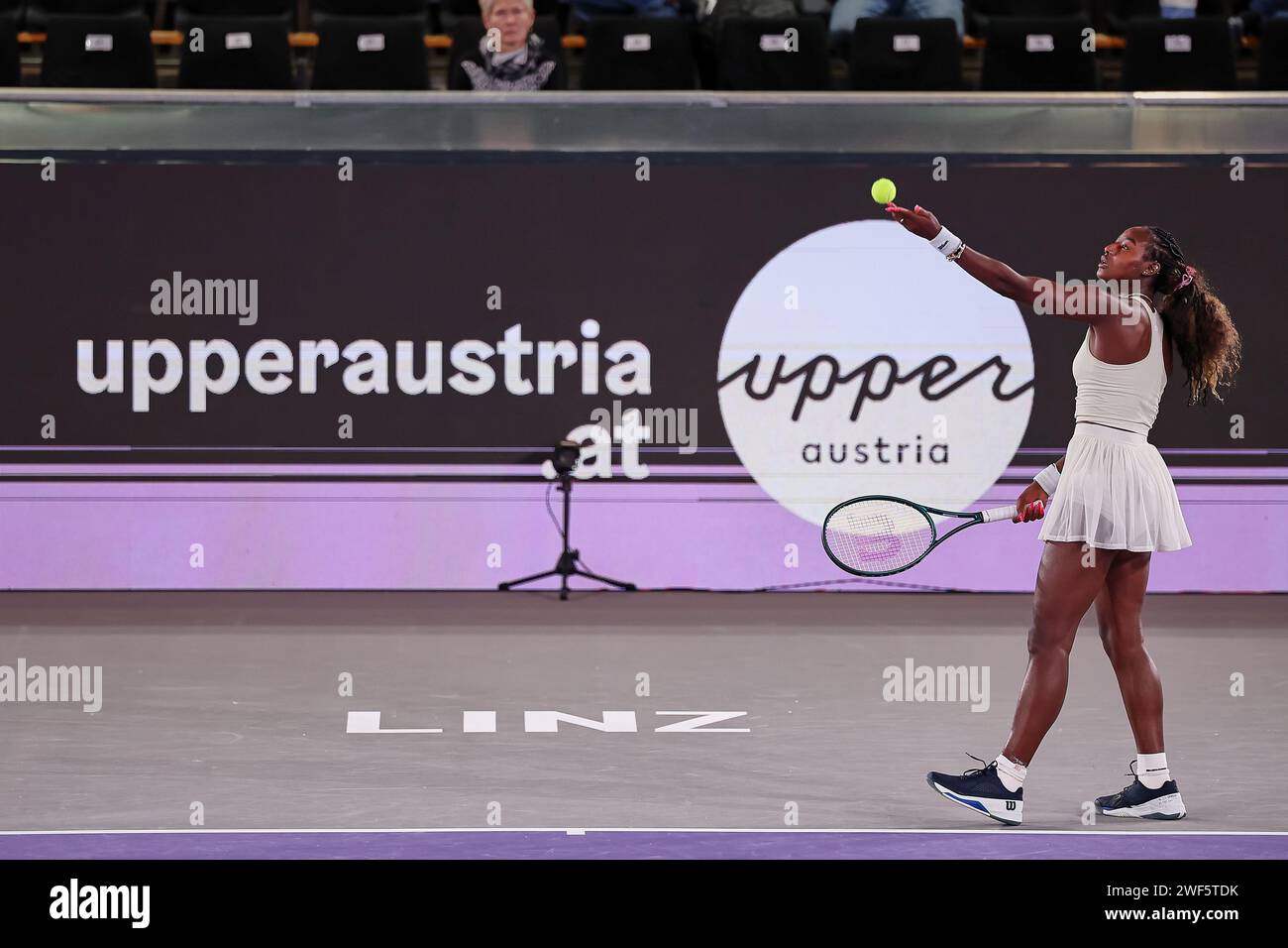 Linz, Upper Austria, Austria. 28th Jan, 2024. Alycia Parks (USA) in action during the Upper Austria Ladies Linz - Womens Tennis, WTA500 (Credit Image: © Mathias Schulz/ZUMA Press Wire) EDITORIAL USAGE ONLY! Not for Commercial USAGE! Stock Photo